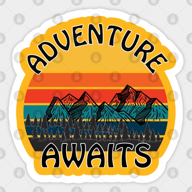 Adventure Awaits retro sunset camping Van Life Sticker by Surfer Dave Designs